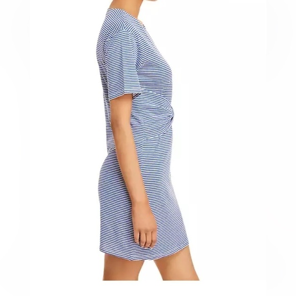 Theory dress Front Twist Blue Multi Striped Short Sleeve T-Shirt nautical Large - Picture 4 of 7